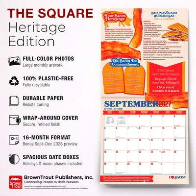 2027 BrownTrout I Love Bacon 12" x 12" Monthly Wall Calendar (9798330711413)