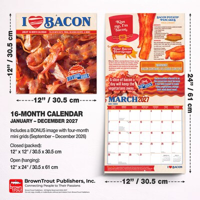 2027 BrownTrout I Love Bacon 12" x 12" Monthly Wall Calendar (9798330711413)