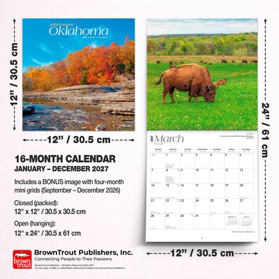 2027 BrownTrout Oklahoma Wild & Scenic 12" x 12" Monthly Wall Calendar (9798330710799)