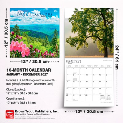 2027 BrownTrout North Carolina Wild & Scenic 12" x 12" Monthly Wall Calendar (9798330710775)