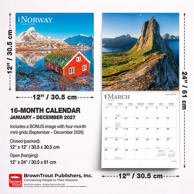 2027 BrownTrout Norway 12" x 12" Monthly Wall Calendar (9798330711697)