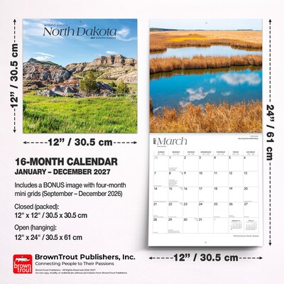 2027 BrownTrout North Dakota Wild & Scenic 12" x 12" Monthly Wall Calendar (9798330714414)
