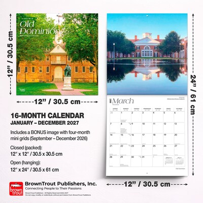2027 BrownTrout Virginia Places 12" x 12" Monthly Wall Calendar (9798330710805)