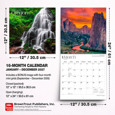 2027 BrownTrout Oregon Wild & Scenic 12" x 12" Monthly Wall Calendar (9798330710829)