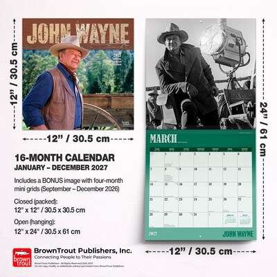 2027 BrownTrout John Wayne 12" x 12" Monthly Wall Calendar (9798330713271)