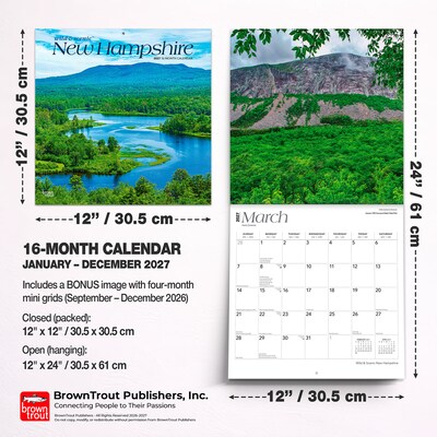 2027 BrownTrout New Hampshire Wild & Scenic 12" x 12" Monthly Wall Calendar (9798330710737)