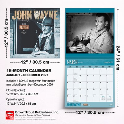 2027 BrownTrout John Wayne in the Movies 12" x 12" Monthly Wall Calendar (9798330713288)