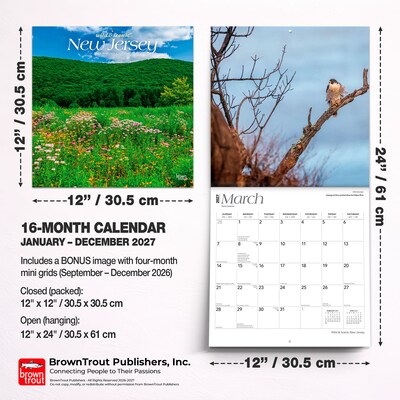 2027 BrownTrout New Jersey Wild & Scenic 12" x 12" Monthly Wall Calendar (9798330710744)