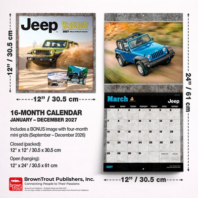 2027 BrownTrout Jeep 12" x 12" Monthly Wall Calendar (9798330713264)