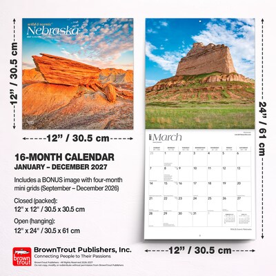 2027 BrownTrout Nebraska Wild & Scenic 12" x 12" Monthly Wall Calendar (9798330714407)