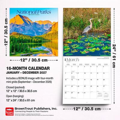 2027 BrownTrout National Parks 12" x 12" Monthly Wall Calendar (9798330710355)