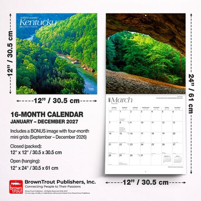 2027 BrownTrout Kentucky Wild & Scenic 12" x 12" Monthly Wall Calendar (9798330710607)