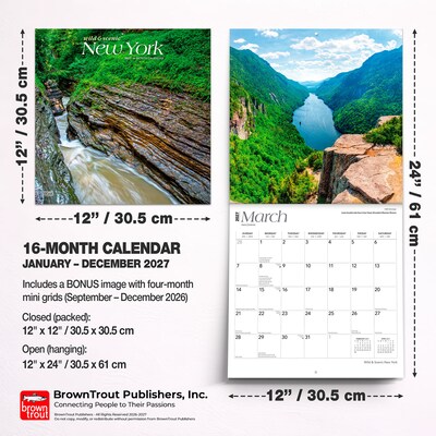 2027 BrownTrout New York Wild & Scenic 12" x 12" Monthly Wall Calendar (9798330710768)