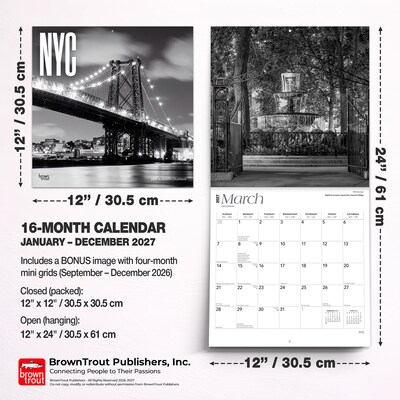 2027 BrownTrout New York City Black & White 12" x 12" Monthly Wall Calendar (9798330711048)
