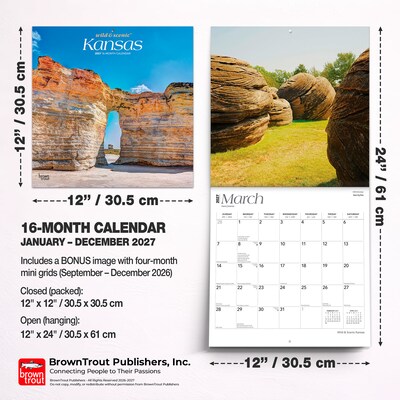 2027 BrownTrout Kansas Wild & Scenic 12" x 12" Monthly Wall Calendar (9798330714292)