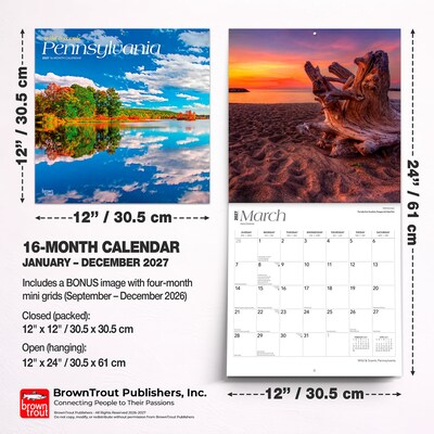 2027 BrownTrout Pennsylvania Wild & Scenic 12" x 12" Monthly Wall Calendar (9798330710836)
