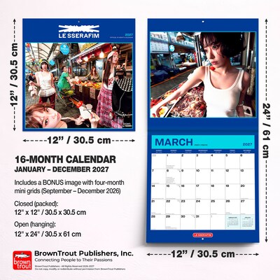 2027 BrownTrout Le Sserafim 12" x 12" Monthly Wall Calendar (9798330715886)