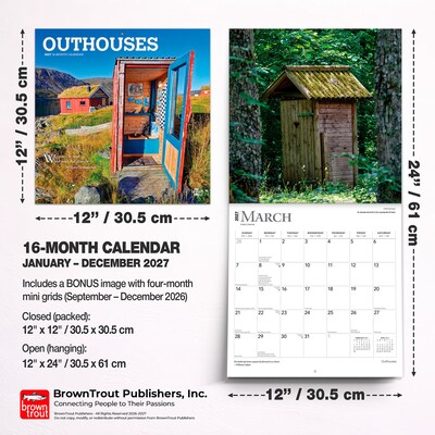 2027 BrownTrout Outhouses 12" x 12" Monthly Wall Calendar (9798330711338)
