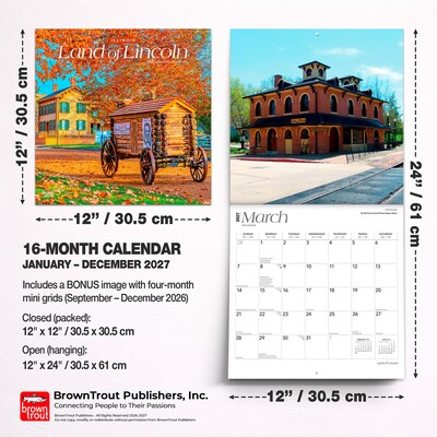 2027 BrownTrout Illinois Places 12" x 12" Monthly Wall Calendar (9798330710614)