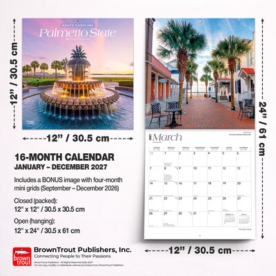 2027 BrownTrout South Carolina Places 12" x 12" Monthly Wall Calendar (9798330714438)