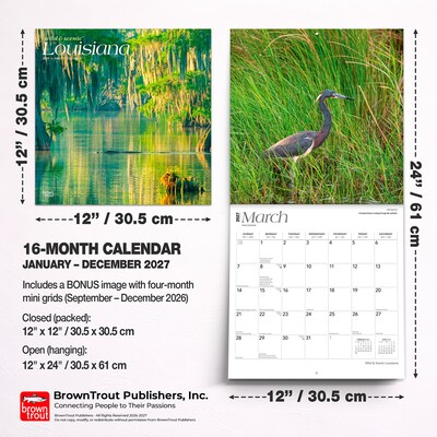 2027 BrownTrout Louisiana Wild & Scenic 12" x 12" Monthly Wall Calendar (9798330710638)