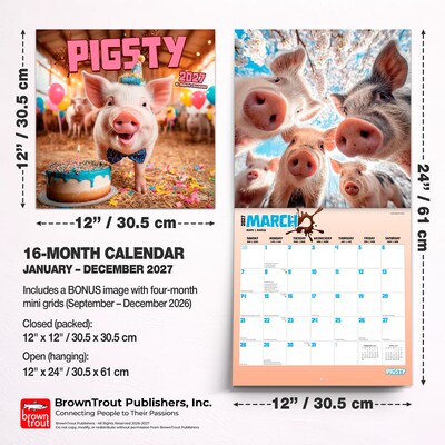 2027 BrownTrout Pigsty 12" x 12" Monthly Wall Calendar (9798330711451)