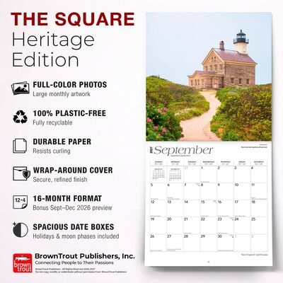 2027 BrownTrout New England Lighthouses 12" x 12" Monthly Wall Calendar (9798330710331)