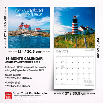 2027 BrownTrout New England Lighthouses 12" x 12" Monthly Wall Calendar (9798330710331)
