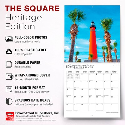2027 BrownTrout Atlantic Coast Lighthouses 12" x 12" Monthly Wall Calendar (9798330710324)