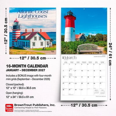 2027 BrownTrout Atlantic Coast Lighthouses 12" x 12" Monthly Wall Calendar (9798330710324)