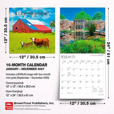 2027 BrownTrout Texas Places 12" x 12" Monthly Wall Calendar (9798330710621)