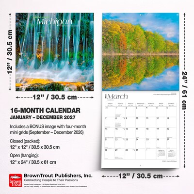 2027 BrownTrout Michigan Wild & Scenic 12" x 12" Monthly Wall Calendar (9798330710676)