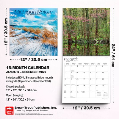 2027 BrownTrout Michigan Nature 12" x 12" Monthly Wall Calendar (9798330714377)