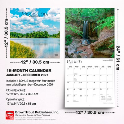 2027 BrownTrout Mississippi Wild & Scenic 12" x 12" Monthly Wall Calendar (9798330710690)