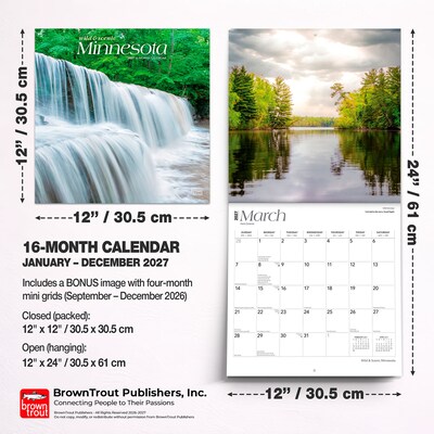 2027 BrownTrout Minnesota Wild & Scenic 12" x 12" Monthly Wall Calendar (9798330710683)