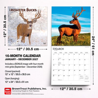 2027 BrownTrout Monster Bucks 12" x 12" Monthly Wall Calendar (9798330712083)