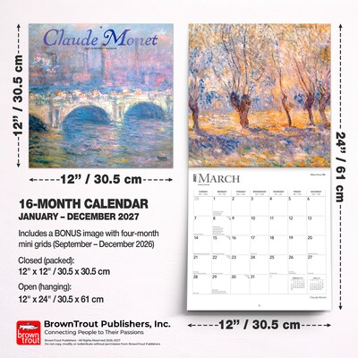 2027 BrownTrout Claude Monet 12" x 12" Monthly Wall Calendar (9798330711147)