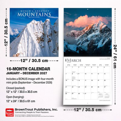 2027 BrownTrout World's Greatest Mountains 12" x 12" Monthly Wall Calendar (9798330711581)