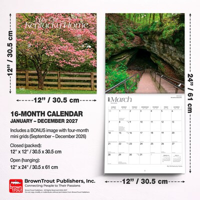 2027 BrownTrout Kentucky Places 12" x 12" Monthly Wall Calendar (9798330714391)