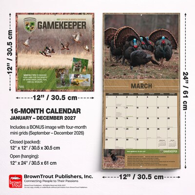 2027 BrownTrout Mossy Oak Gamekeeper 12" x 12" Monthly Wall Calendar (9798330713363)