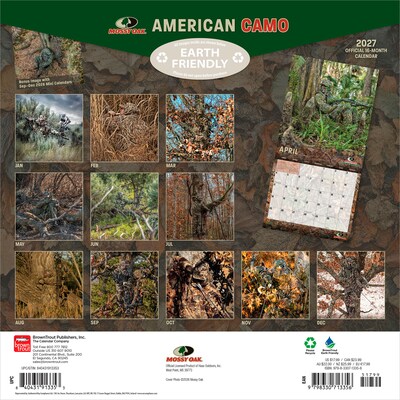 2027 BrownTrout Mossy Oak American Camo 12 x 12 Monthly Wall Calendar (9798330713356)