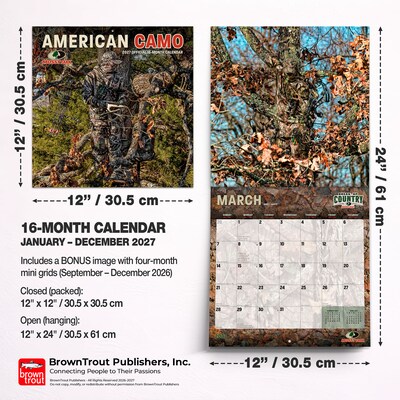 2027 BrownTrout Mossy Oak American Camo 12" x 12" Monthly Wall Calendar (9798330713356)