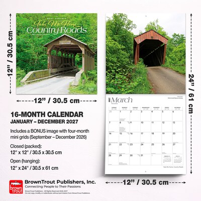 2027 BrownTrout West Virginia Places 12" x 12" Monthly Wall Calendar (9798330714544)