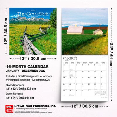 2027 BrownTrout Idaho Places 12" x 12" Monthly Wall Calendar (9798330710911)