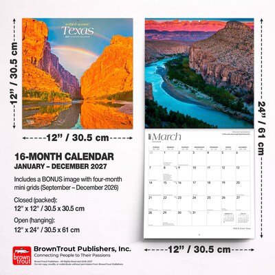 2027 BrownTrout Texas Wild & Scenic 12" x 12" Monthly Wall Calendar (9798330710904)