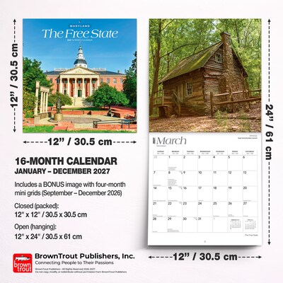 2027 BrownTrout Maryland Places 12" x 12" Monthly Wall Calendar (9798330714568)