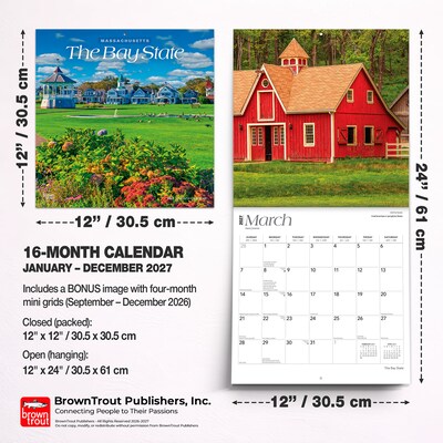 2027 BrownTrout Massachusetts Places 12" x 12" Monthly Wall Calendar (9798330714551)