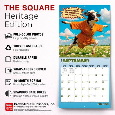 2027 BrownTrout Zen Cows 12" x 12" Monthly Wall Calendar (9798330715312)