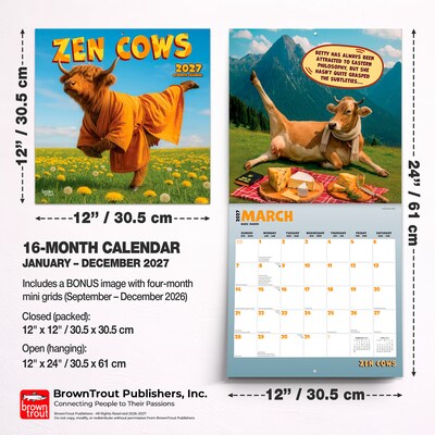 2027 BrownTrout Zen Cows 12" x 12" Monthly Wall Calendar (9798330715312)