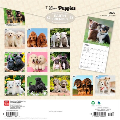 2027 BrownTrout I Love Puppies 12 x 12 Monthly Wall Calendar (9798330711833)